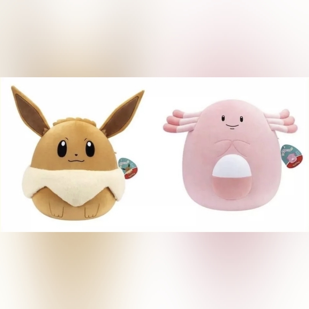 Squishmallow 12” Eevee & Chansey Pokemon Center Plush + Patch NWT Pokémon